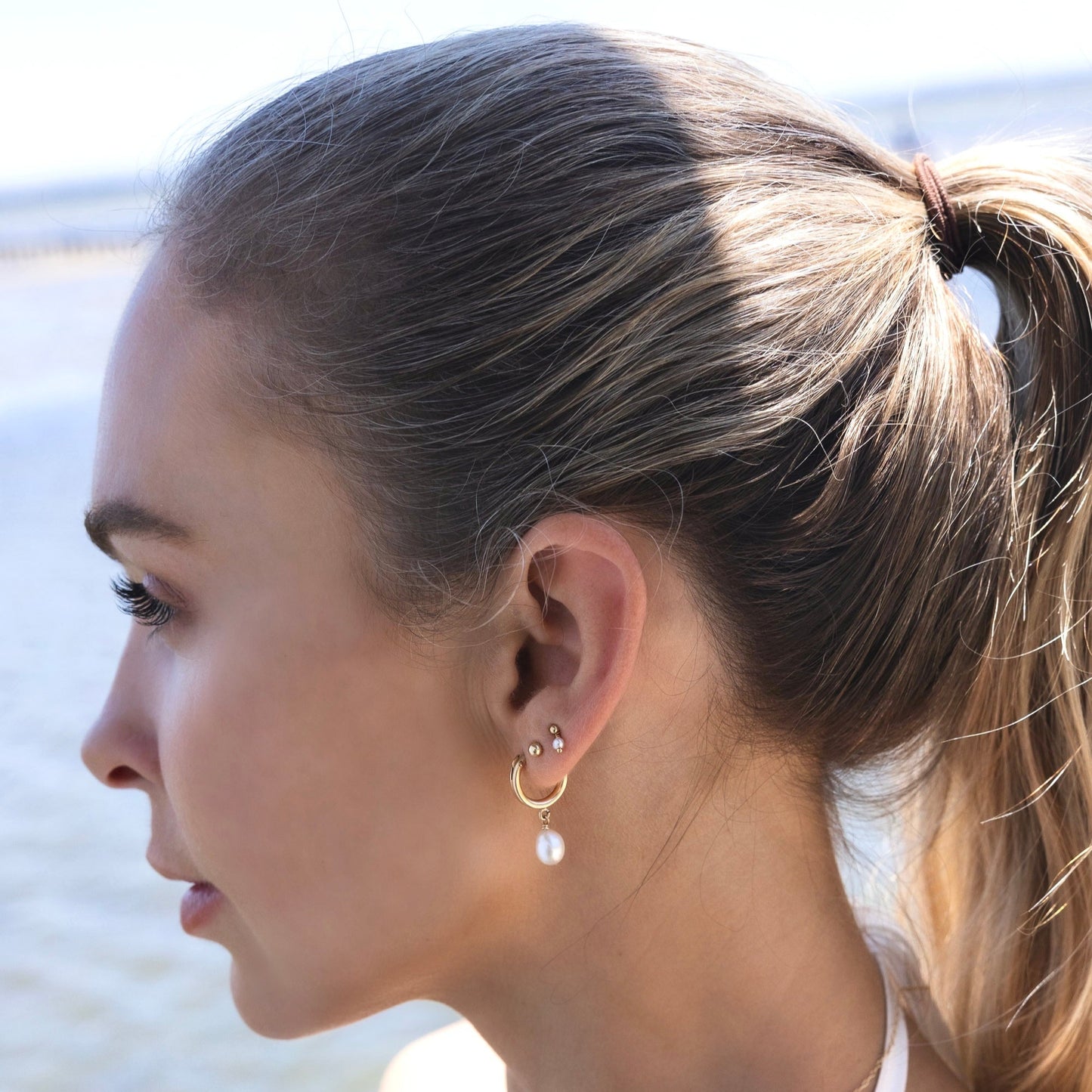 Golden Pearl Drop Hoop Earrings - 14K Gold Filled
