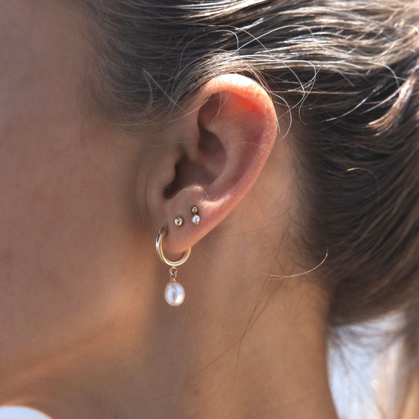 Golden Pearl Drop Hoop Earrings - 14K Gold Filled