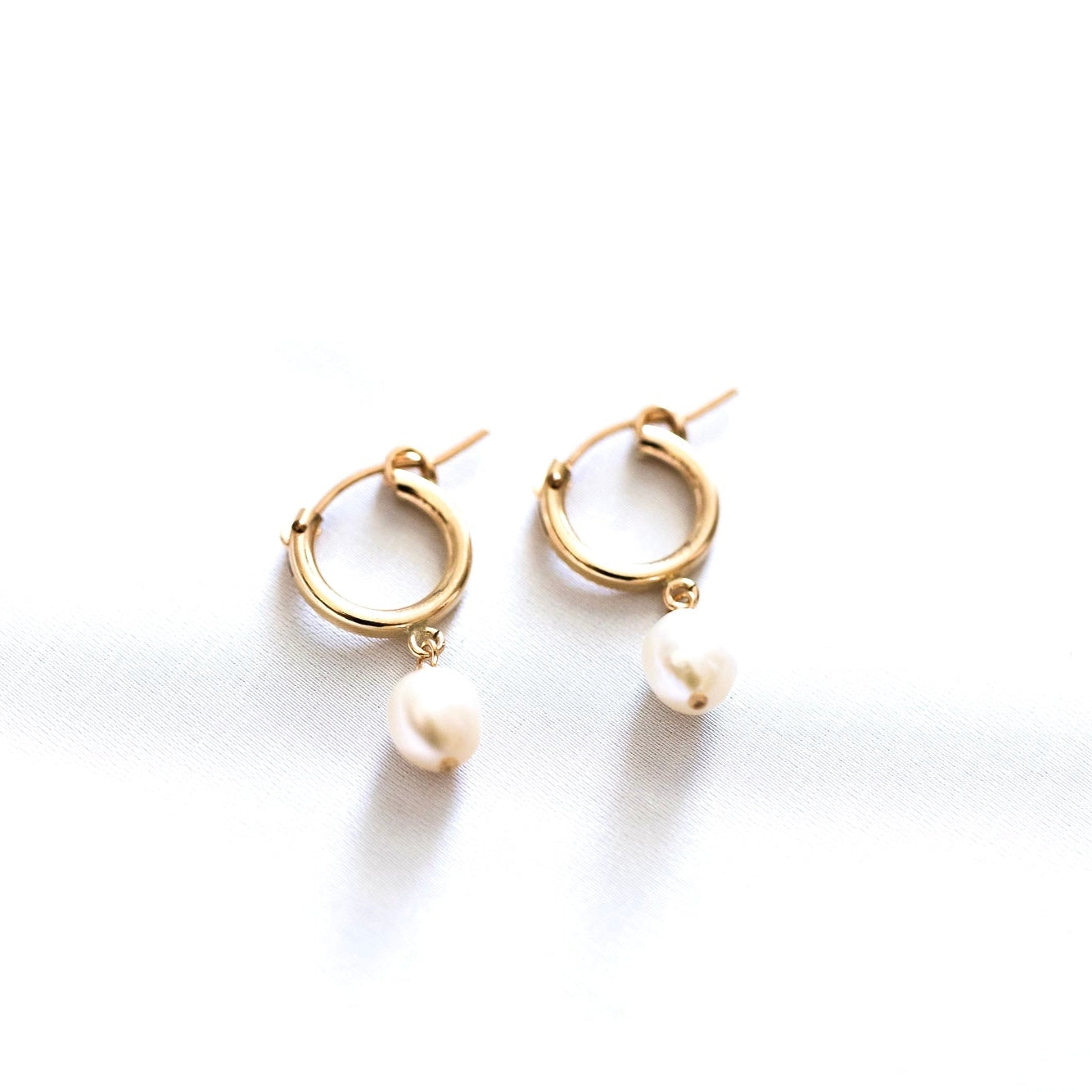 Golden Pearl Drop Hoop Earrings - 14K Gold Filled