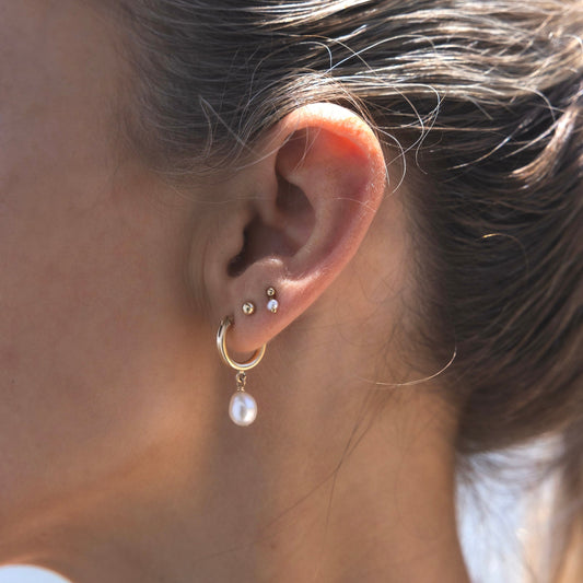 Golden Pearl Drop Hoop Earrings - 14K Gold Filled